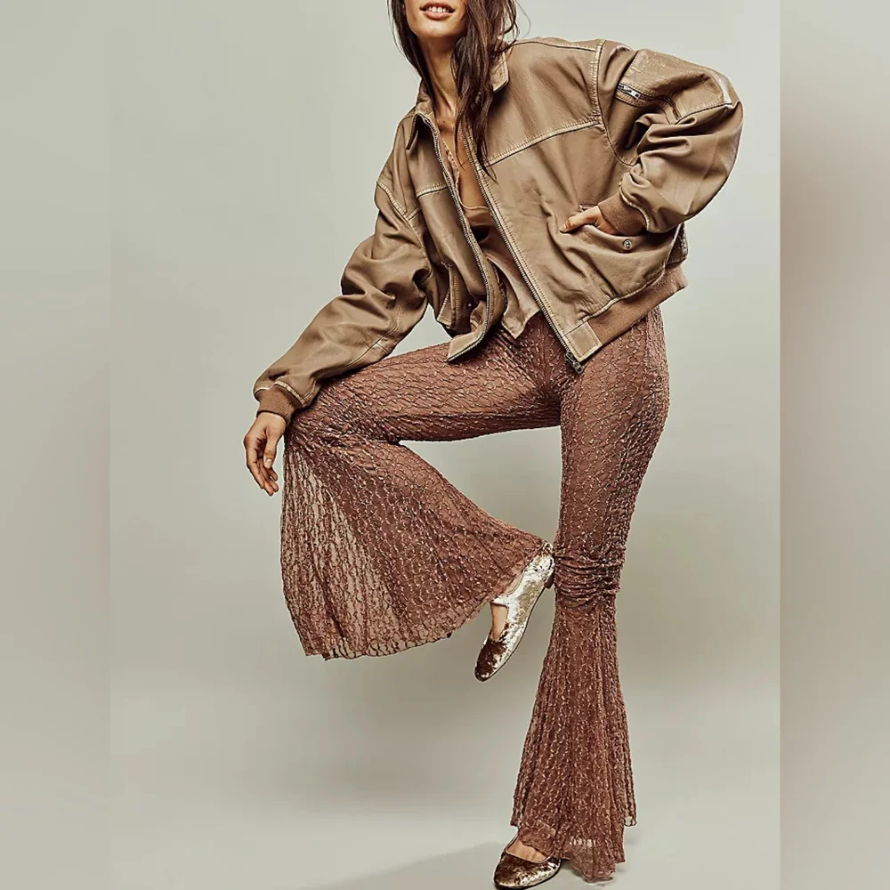FREE PEOPLE Georgina Mesh Flare Pants NWT - Picture 1 of 13